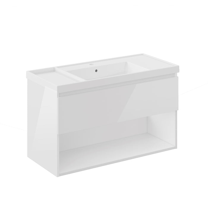 COSMIC BBEST Bathroom Furniture with Teckstone Sink 1 Drawer and 1 Hole Glossy White