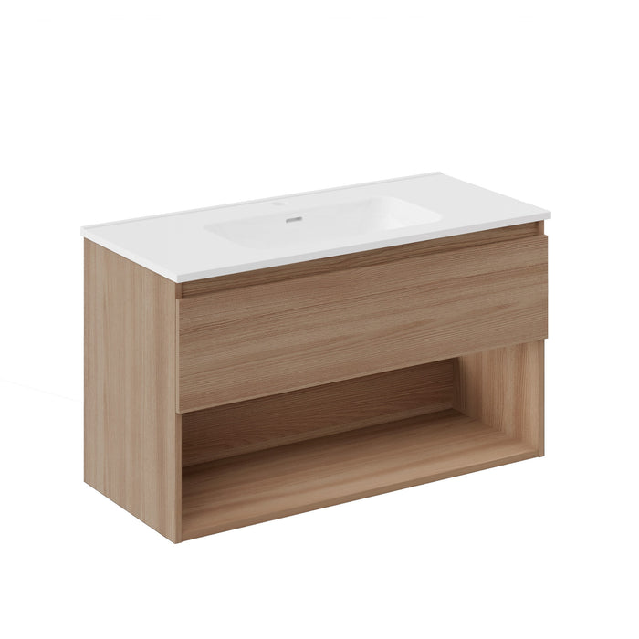 COSMIC BBEST Mueble de Baño con Lavabo 1 Cajón y 1 Hueco Color Nogal Natural