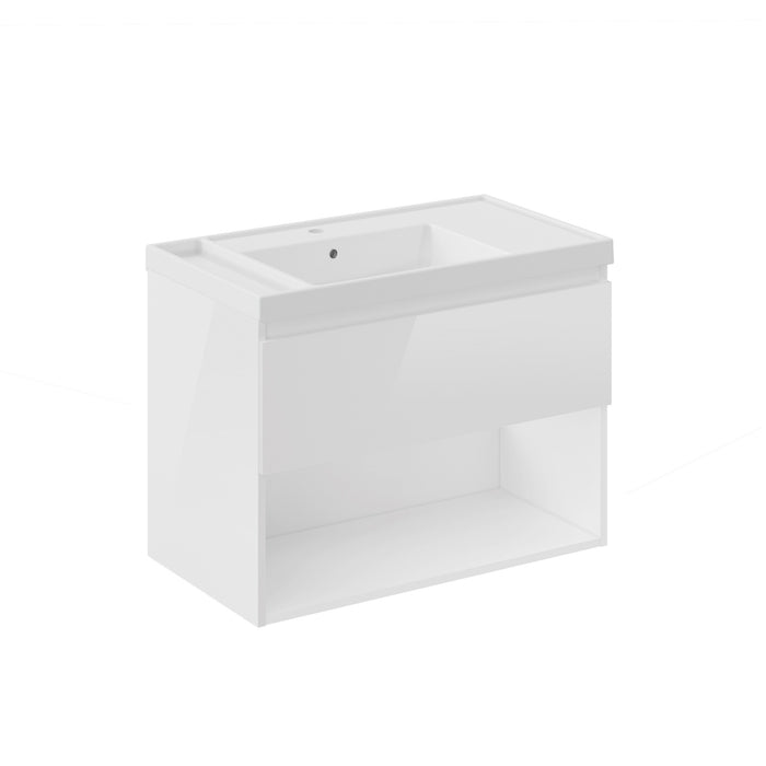 COSMIC BBEST Mueble de Baño con Lavabo Teckstone 1 Cajón y 1 Hueco Color Blanco Brillo