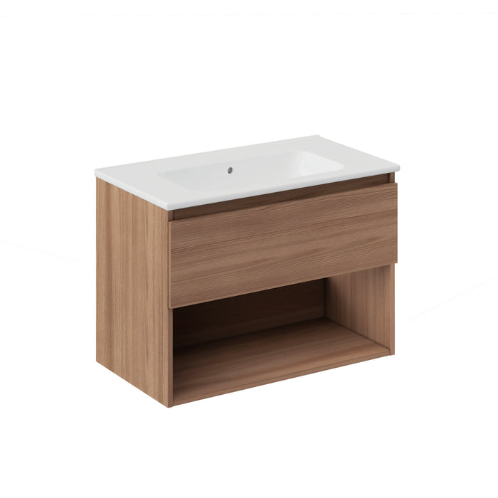COSMIC BBEST Bathroom Furniture with Sink 1 Drawer and 1 Hole Natural Walnut Color