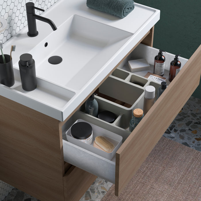 COSMIC BBEST Complete Teckstone Bathroom Furniture Set 1 Drawer and 1 Hole Natural Walnut Color