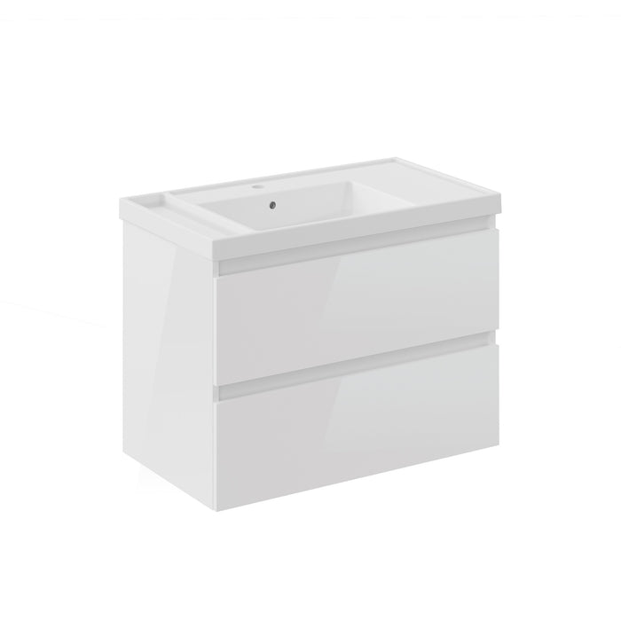 COSMIC BBEST Mueble de Baño con Lavabo Teckstone 2 Cajones Color Blanco Brillo