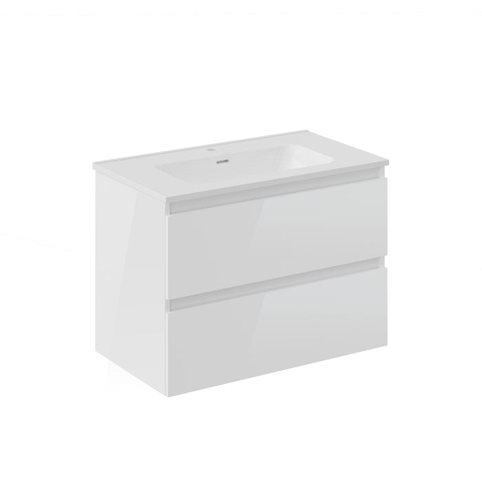 COSMIC BBEST Mueble de Baño con Lavabo 2 Cajones Color Blanco Brillo