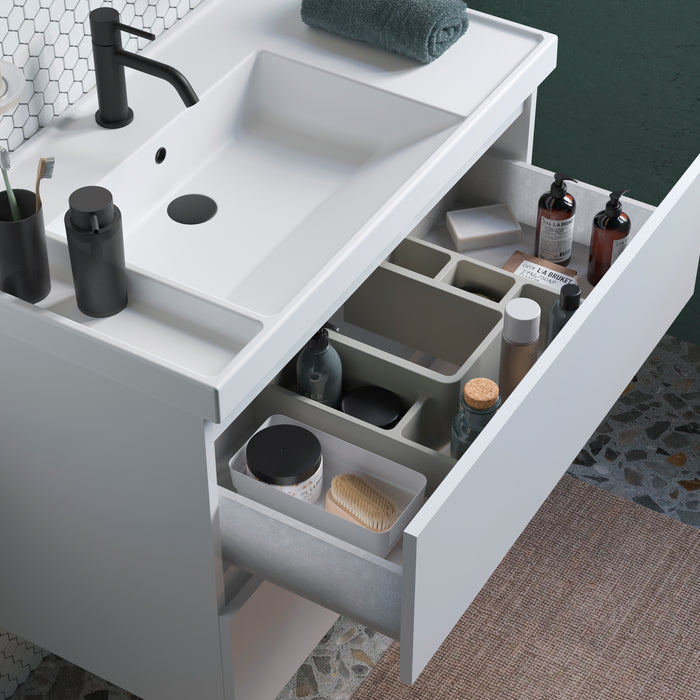 COSMIC BBEST Mueble de Baño con Lavabo Teckstone 3 Cajones Con Patas Color Blanco Brillo