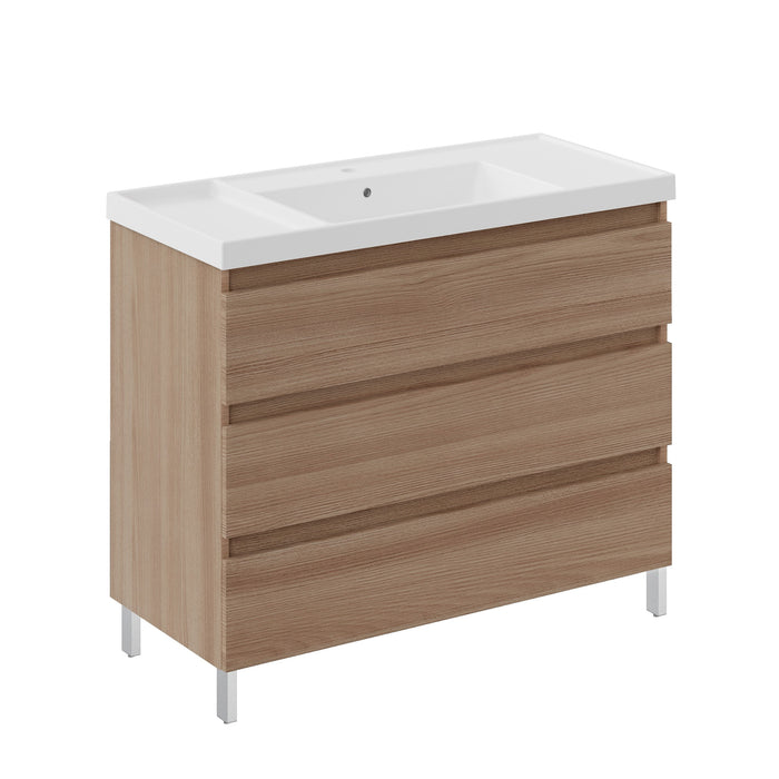 COSMIC BBEST Bathroom Furniture with Sink Teckstone 3 Drawers With Feet Natural Walnut Color