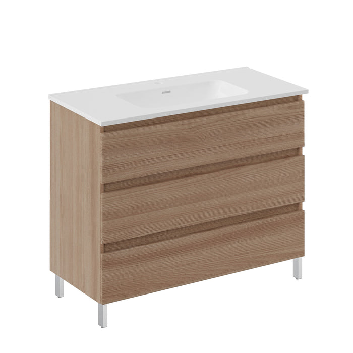 COSMIC BBEST Bathroom Furniture with Sink 3 Drawers With Feet Natural Walnut Color