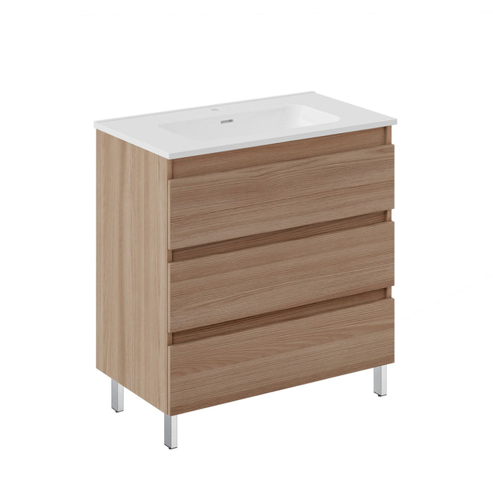 COSMIC BBEST Bathroom Furniture with Sink 3 Drawers With Feet Natural Walnut Color