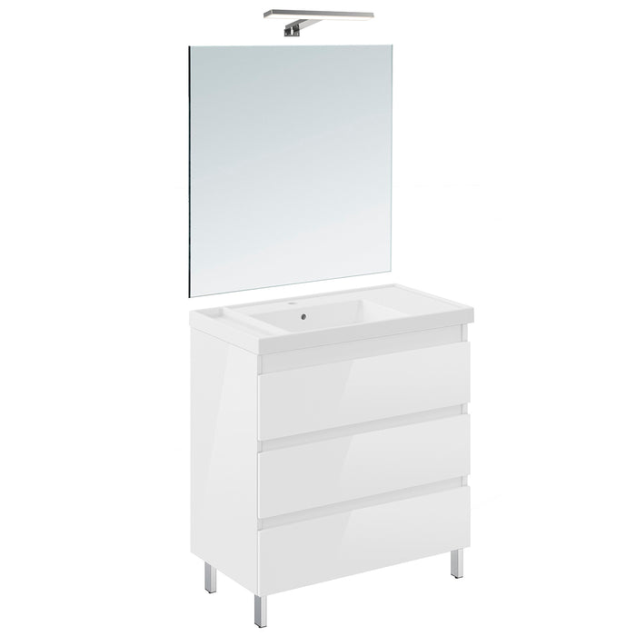 COSMIC BBEST Conjunto Mueble de Baño Completo Teckstone 3 Cajones Color Blanco Brillo
