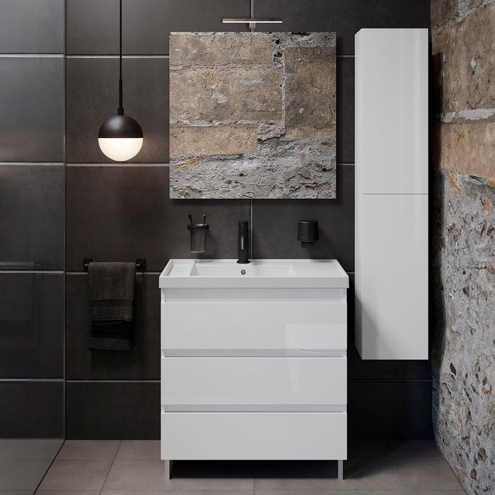 COSMIC BBEST Conjunto Mueble de Baño Completo Teckstone 3 Cajones Color Blanco Brillo