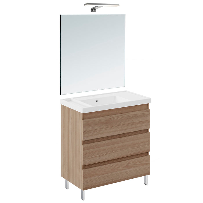 COSMIC BBEST Conjunto Mueble de Baño Completo Teckstone 3 Cajones Color Nogal Natural