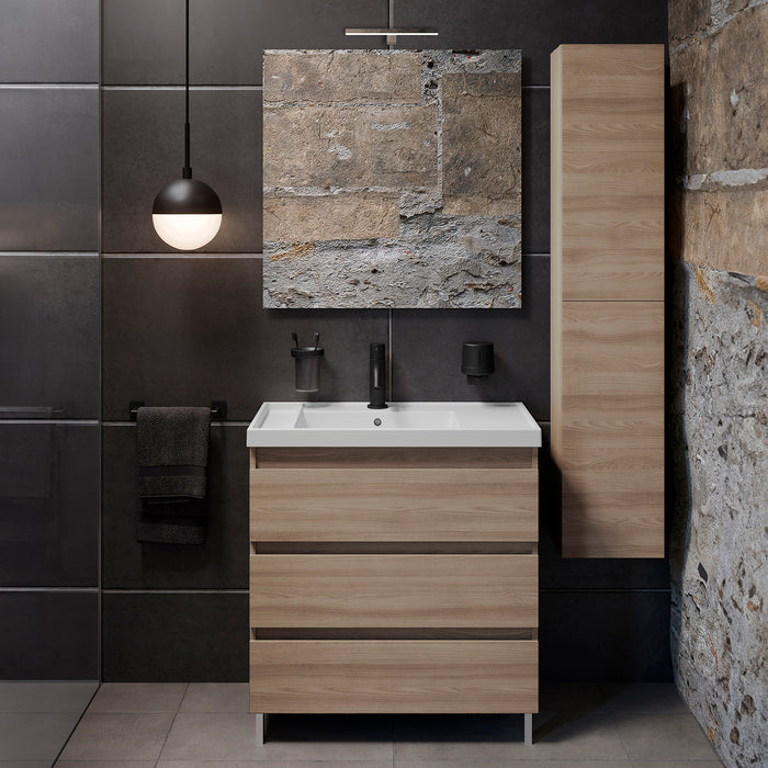 COSMIC BBEST Conjunto Mueble de Baño Completo Teckstone 3 Cajones Color Nogal Natural