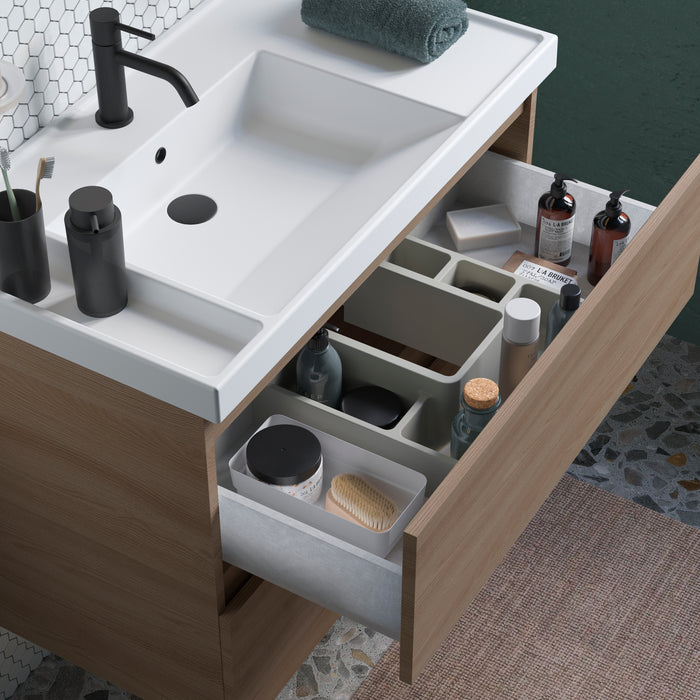 COSMIC BBEST Conjunto Mueble de Baño Completo Teckstone 3 Cajones Color Nogal Natural