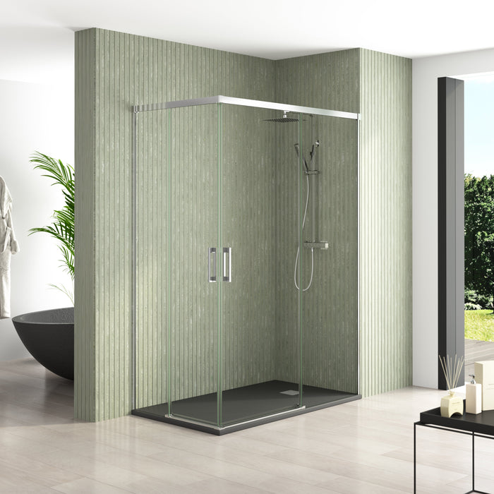 BATHME NIXON Rectangular Shower Screen 2 Fixed + 2 Sliding Chrome