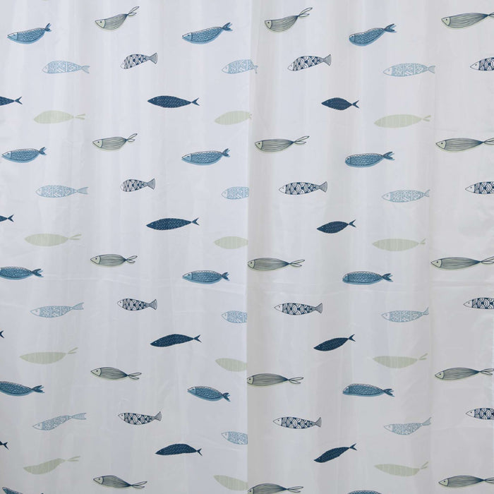 GEDY TTE13671200 GREECE White and Blue Shower Curtain