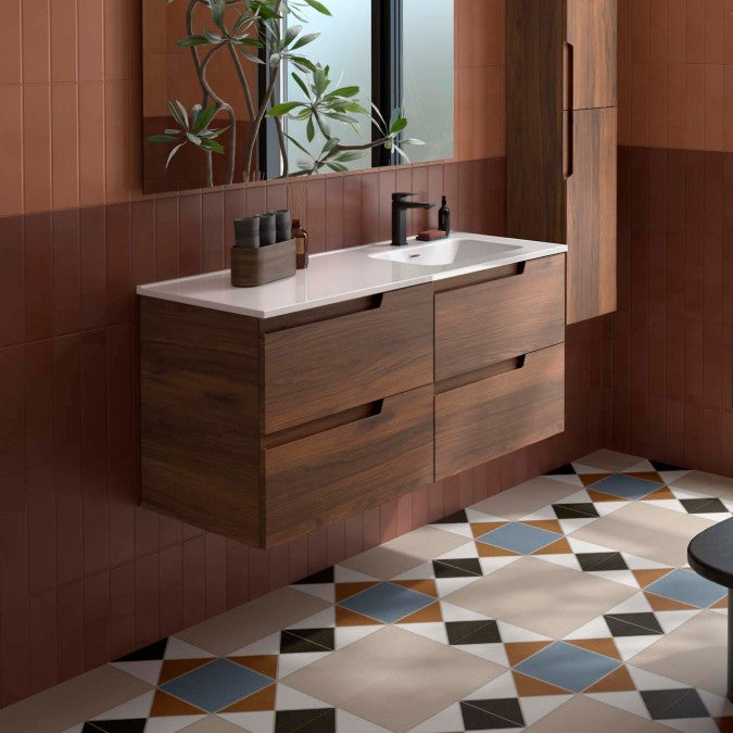 SALGAR 118668 VIMA Mueble+Lavabo 120 4C Nogal Seno Desplazado Derecha