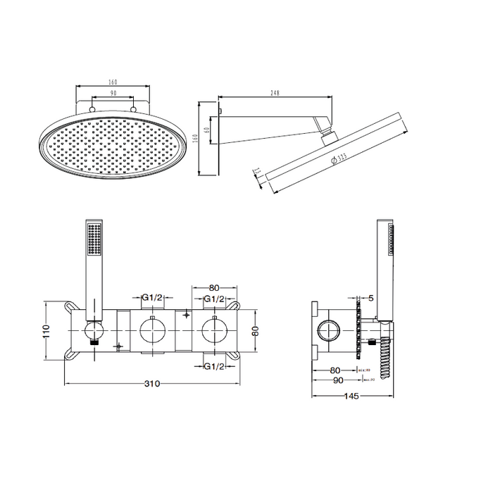 IMEX GTI067/ORC INARI Conjunto Grifería Termostatico Empotrado Oro Rosa Cepillado
