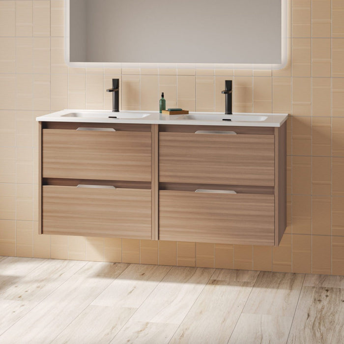 AMIZUVA C0073822 SUKI Mueble de Baño con Lavabo 2 Cajones 120 cm Nogal Arenado