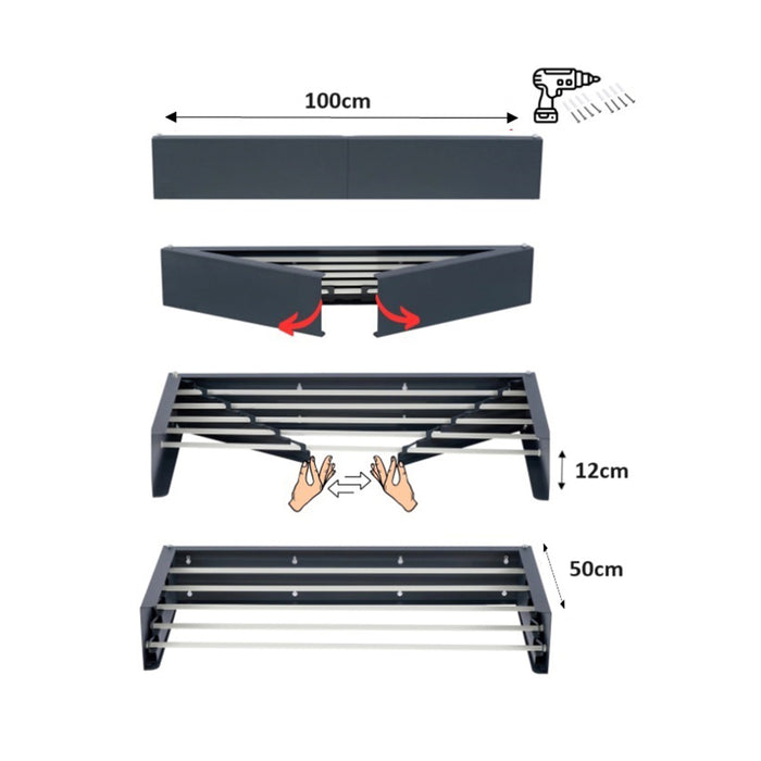 ARCOBAÑ 80TEPL100N  Tendedero De Pared Plegable Negro 100cm