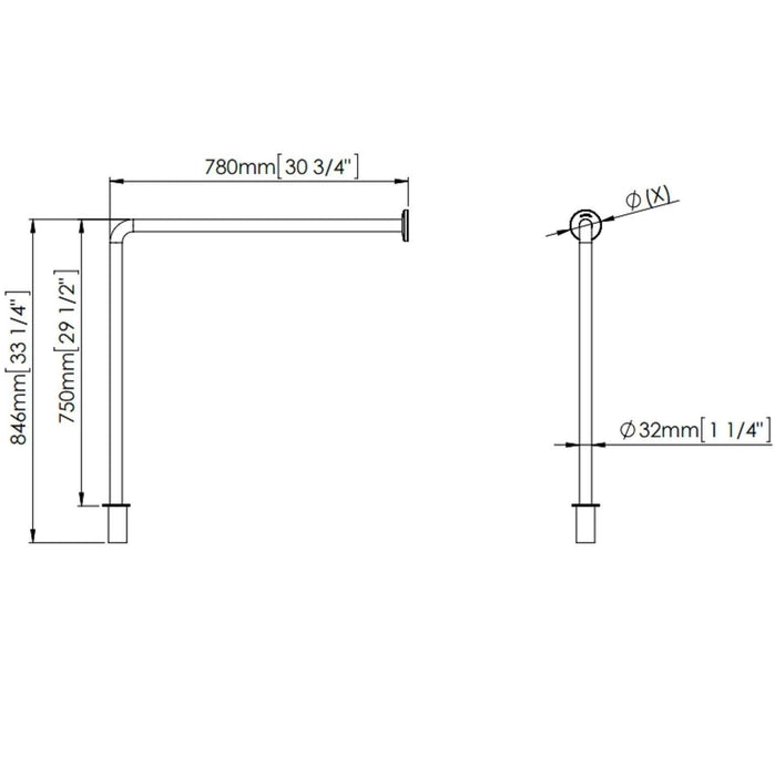 MEDICLINICS BS0010C Barra Ayuda Angulo Pared-Suelo Inox Brillo