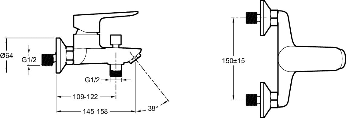 Jacob Delafon E29844-BL OSCAR Monomando baño-ducha mural Negro Mate