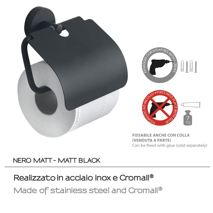 GEDY 23251400200 EROS Portarrollos Con Tapa Negro Mate