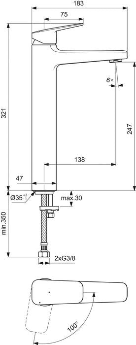 IDEAL STANDARD BD237AA CERAPLAN Grifo Monomando Lavabo sin Válvula Cromo