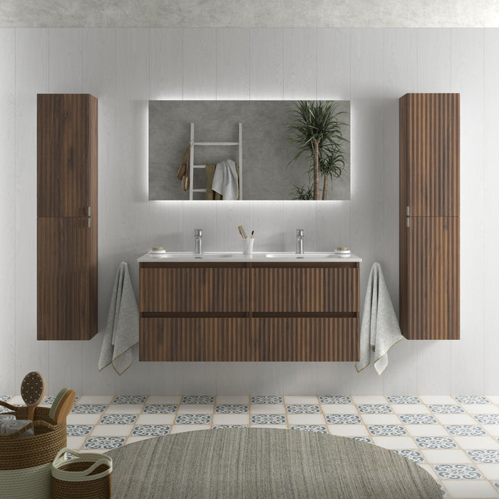 SALGAR 121747 KIRA Mueble de Baño 2 pozas Porcelana 120cm Nogal