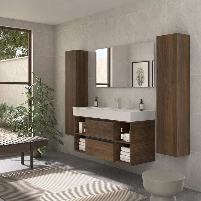 SALGAR 116039 BEQUIA PLUS METAL Mueble de Baño 1 poza Porcelana 120cm Nogal