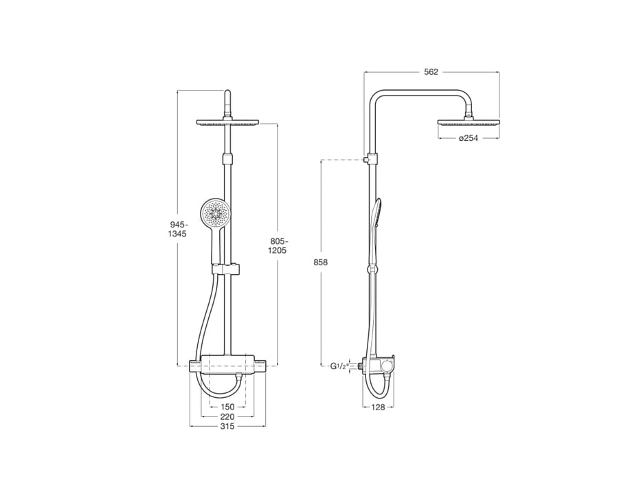 ROCA A5A9788C00 DECK Round Thermostatic Shower Column with Shelf Chrome