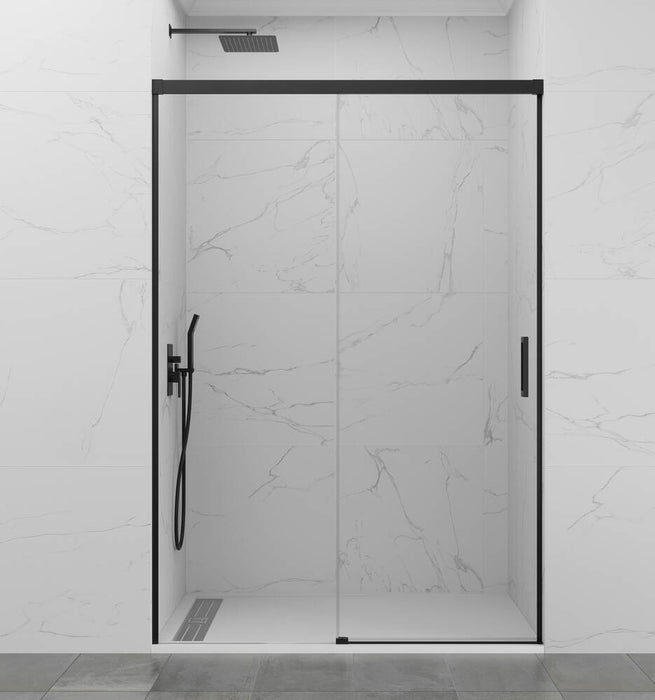 GME BASIC Mampara Frontal Ducha Corredera 1F+1C Negro Vidrio Transparente