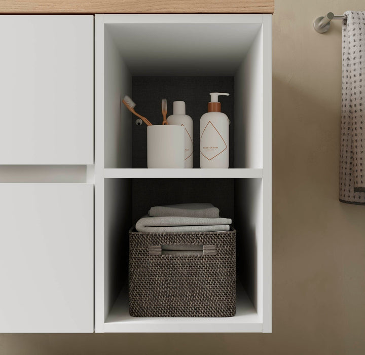 SALGAR BEQUIA Mueble de Baño con Lavabo de Posar y Encimera 2 Cajones 2 Huecos Blanco Mate Roble