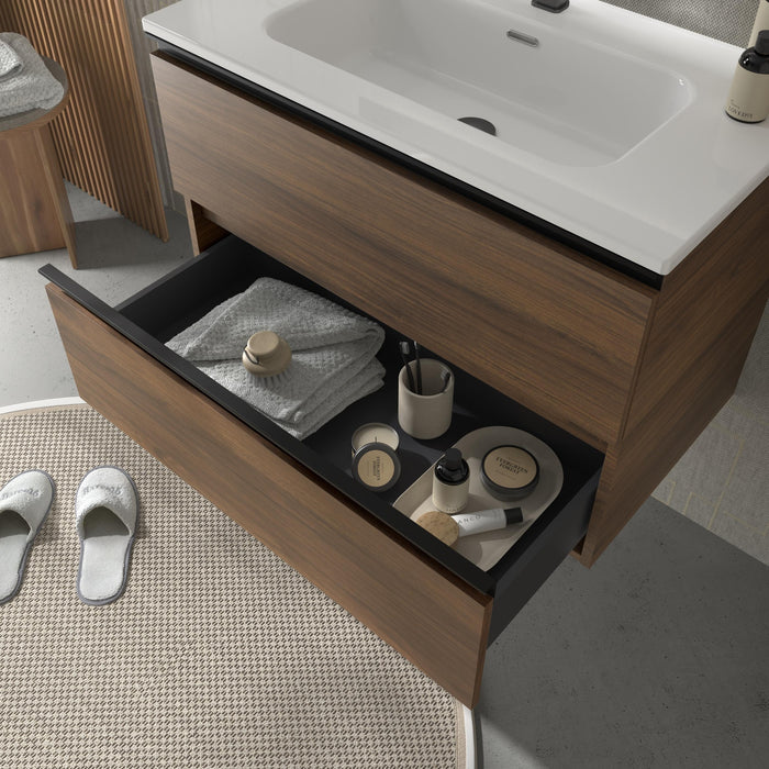 SALGAR 115927 BEQUIA METAL Mueble de Baño 2 pozas Porcelana 120cm Nogal