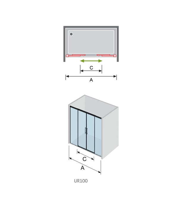 KASSANDRA URBAN  Mampara Frente de Ducha 2 Fijos + 2 Puertas Correderas Negro Mate Transparente