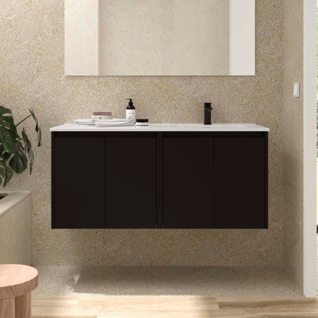 SALGAR 118773 NOJA Mueble+Lavabo 4 Puertas 120 cm Color Negro Satinado Con Encimera Izquierda