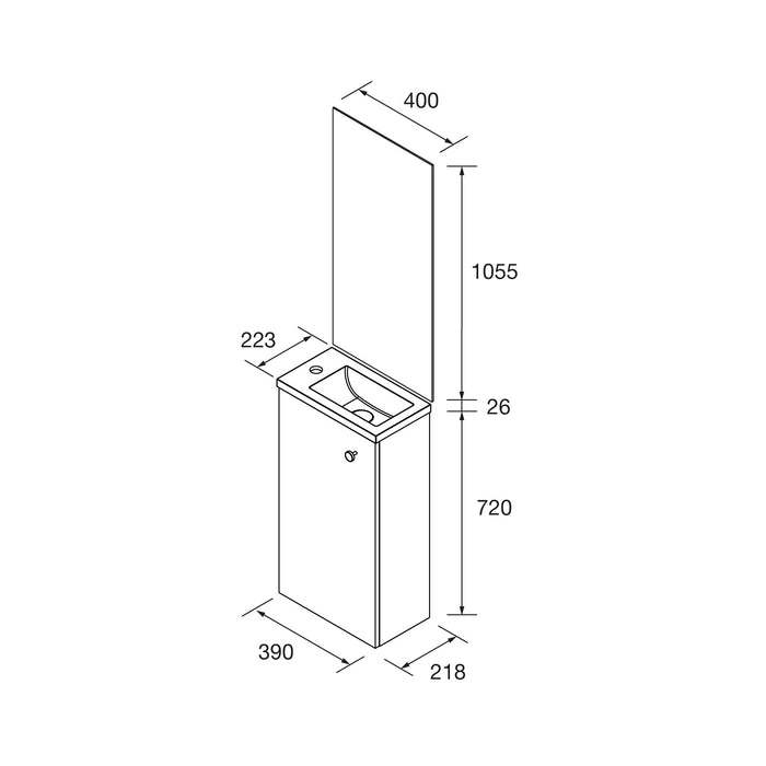 SALGAR 99146 MARVILLE Complete Set Mini Bathroom Cabinet with Sink 1 Door Glossy White Color
