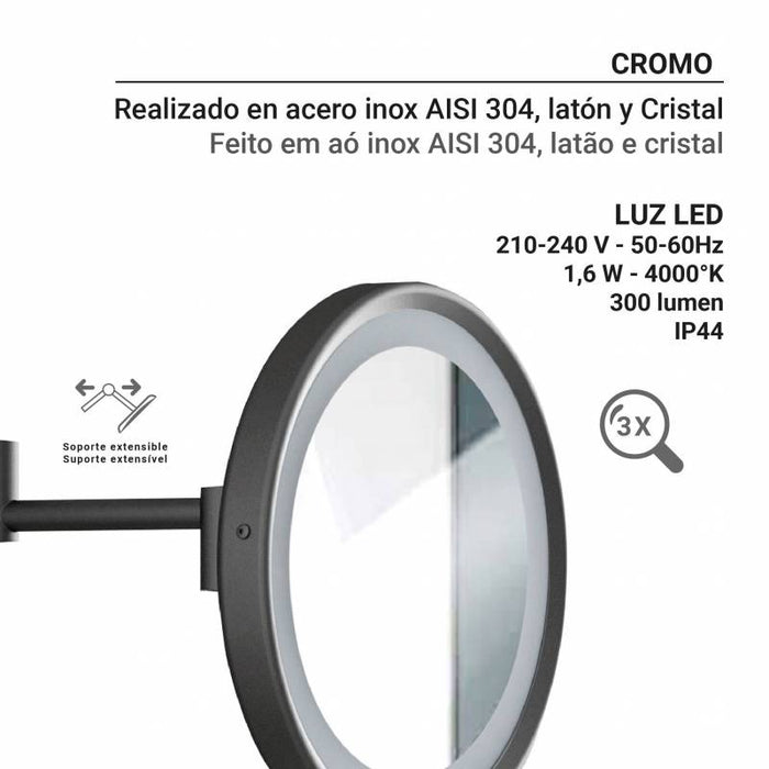 GEDY 21001400000 SARAH Espejo Aumento LED Color Negro