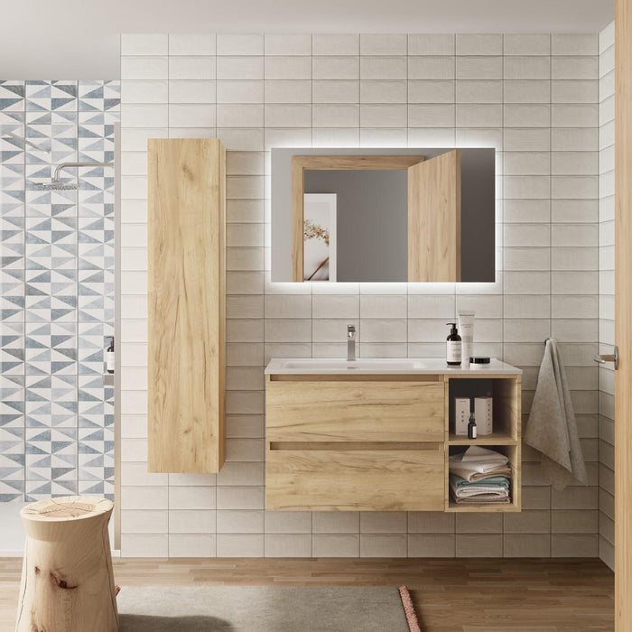 SALGAR BEQUIA Mueble de Baño con Lavabo 2 Cajones 2 Huecos Roble África Derecha