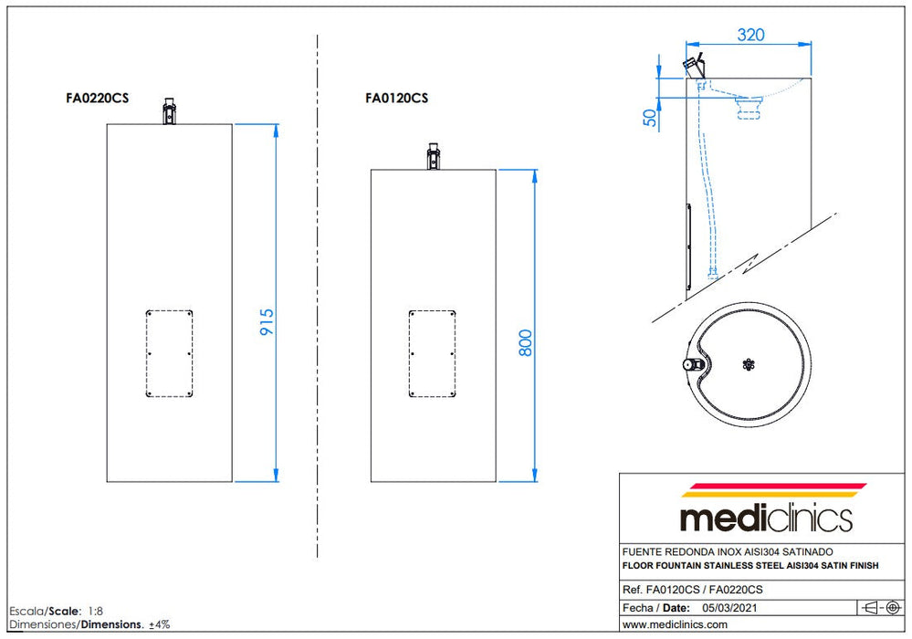 MEDICLINICS FA0120CS Surtidor Agua Tipo Isla 800 mm