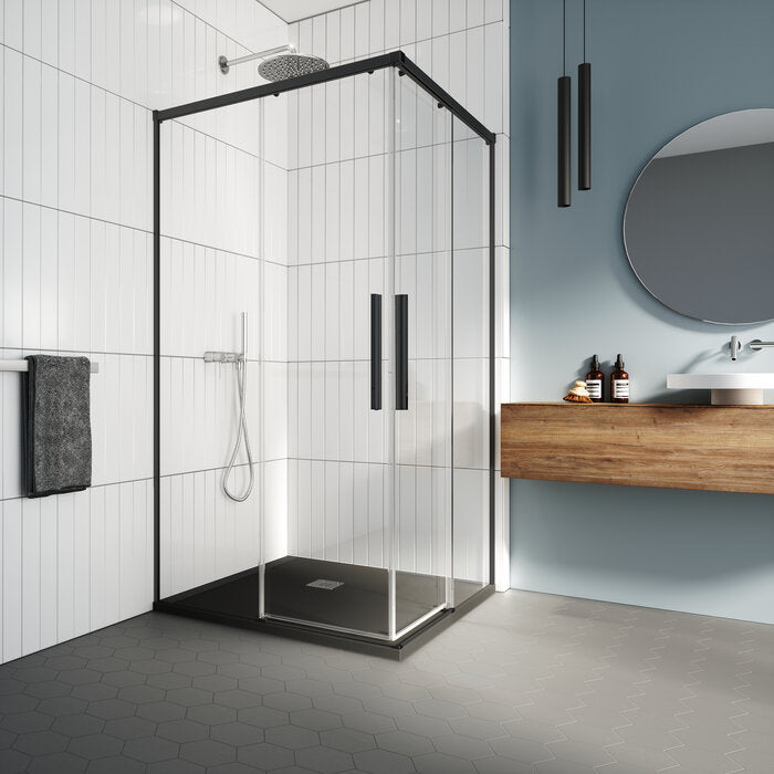 PROFILTEK SA-320 SALMA 2 hojas correderas+2 hojas fijas. 6 MM Negro Transparente