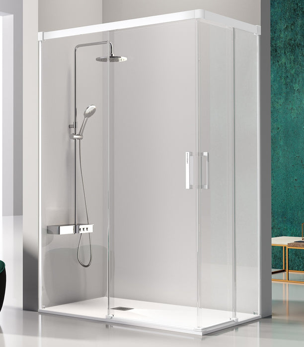 KASSANDRA GLASÉ Angular Ducha 2 Fijos + 2 Hojas Corredera 6 mm Blanco Transparente