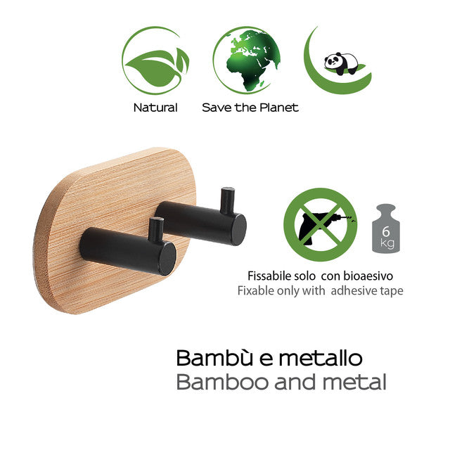 GEDY 11274100100 JUNCOS Percha Doble Natural-Negro Mate