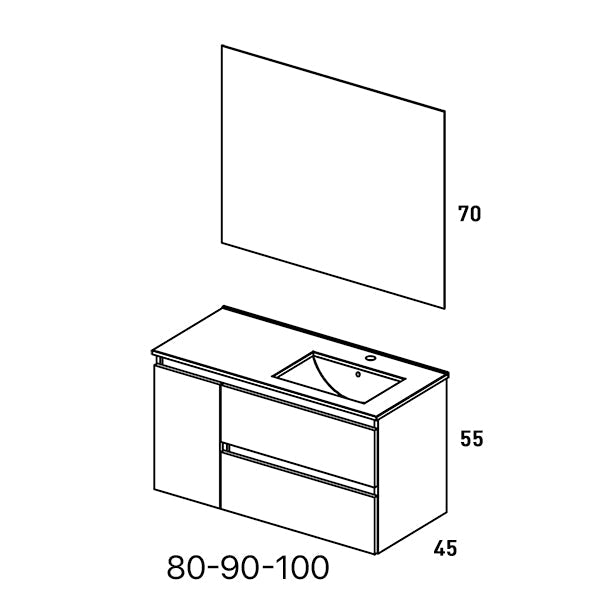 VISOBATH BOX Conjunto Mueble de Baño Derecha 2C+1P Suspendido Abedul