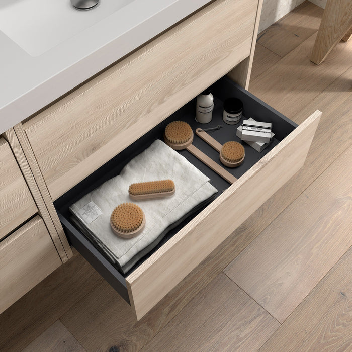 SALGAR NOJA 850 Bathroom Cabinet with Countertop Lid 2 Drawers 1 Left Door Natural Color