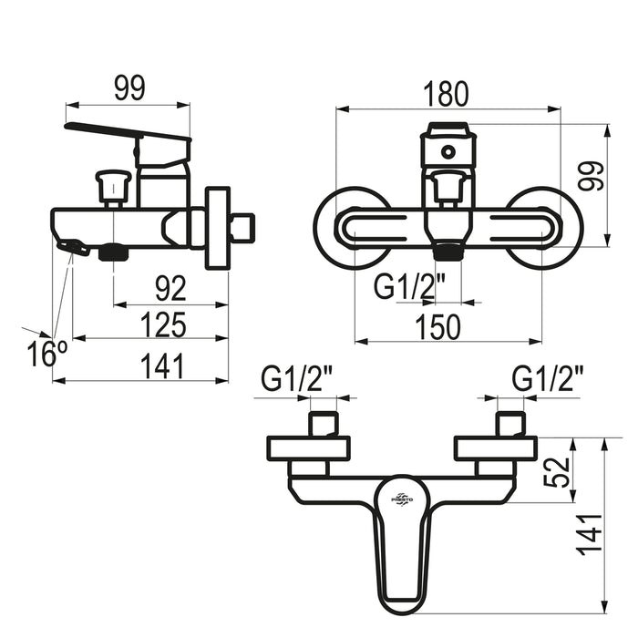 PRESTO 7121000 Albos grupo baño-ducha Cromo