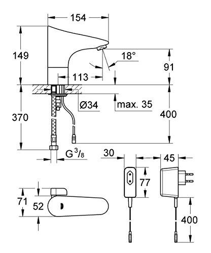GROHE 36 015 001 EUROPLUS E lavabo mezclador con tension