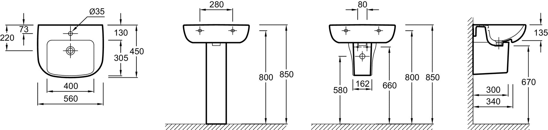JACOB DELAFON E4737-00 ODEON UP Lavabo 56x45cm Blanco
