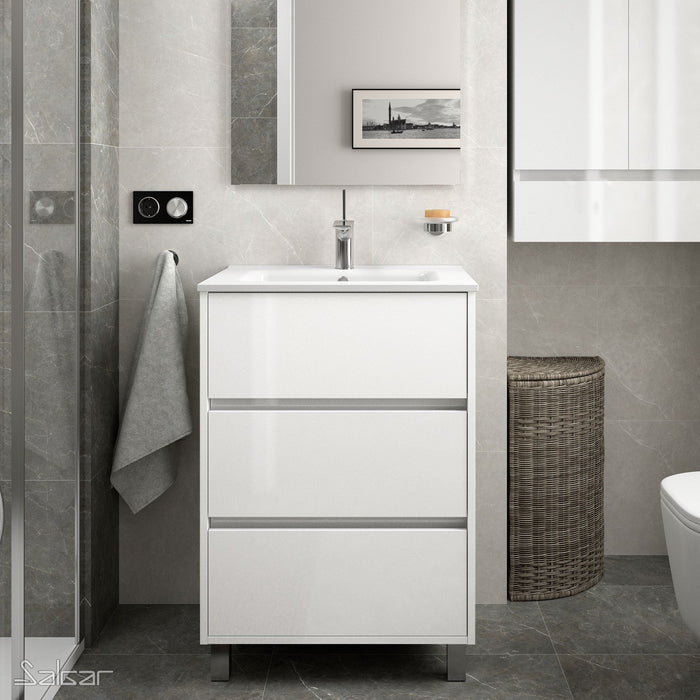 SALGAR NOJA Mueble de Baño con Lavabo 3 Cajones Color Blanco Brillo