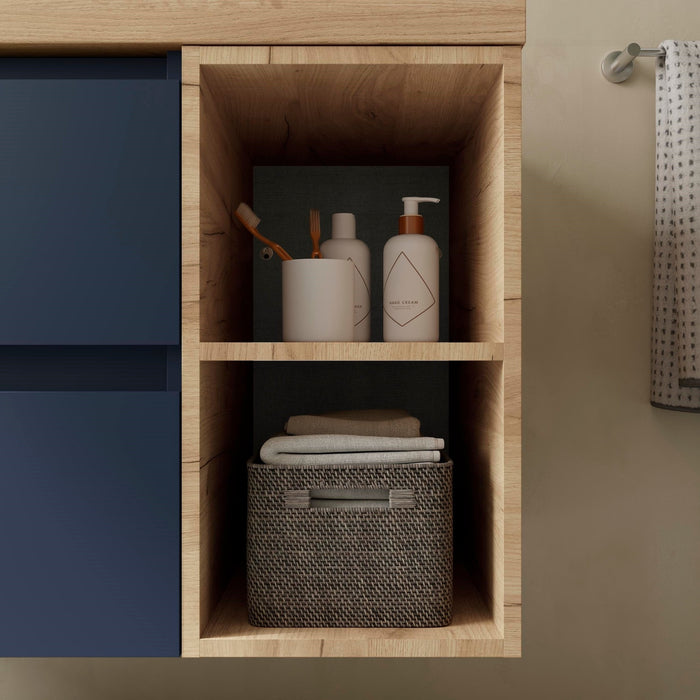 SALGAR BEQUIA Mueble de Baño con Lavabo 2 Cajones 2 Huecos Derecha Azul Mate Roble