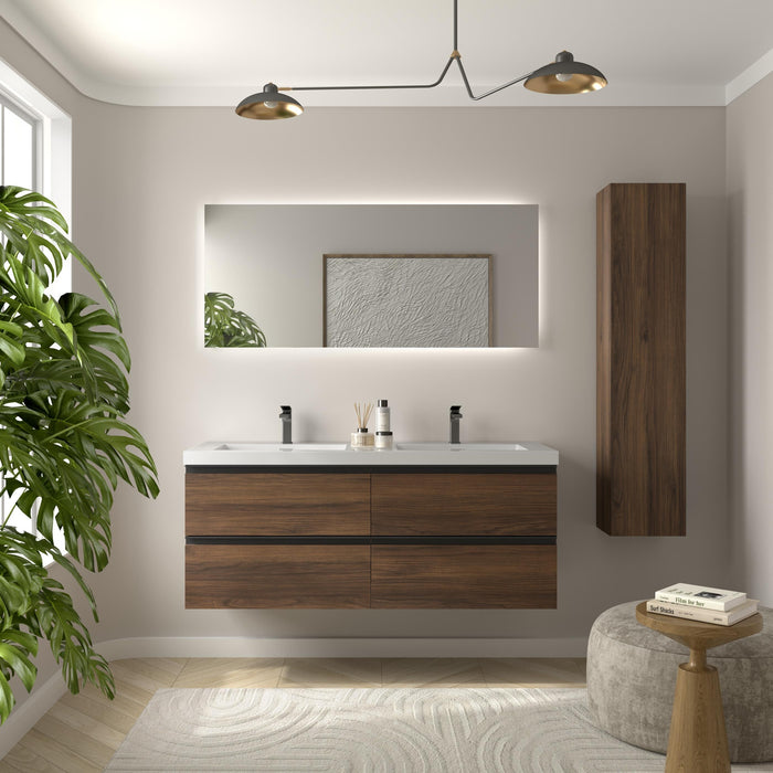 SALGAR 115933 BEQUIA METAL Mueble de Baño 2 pozas Carga Mineral 140cm Nogal