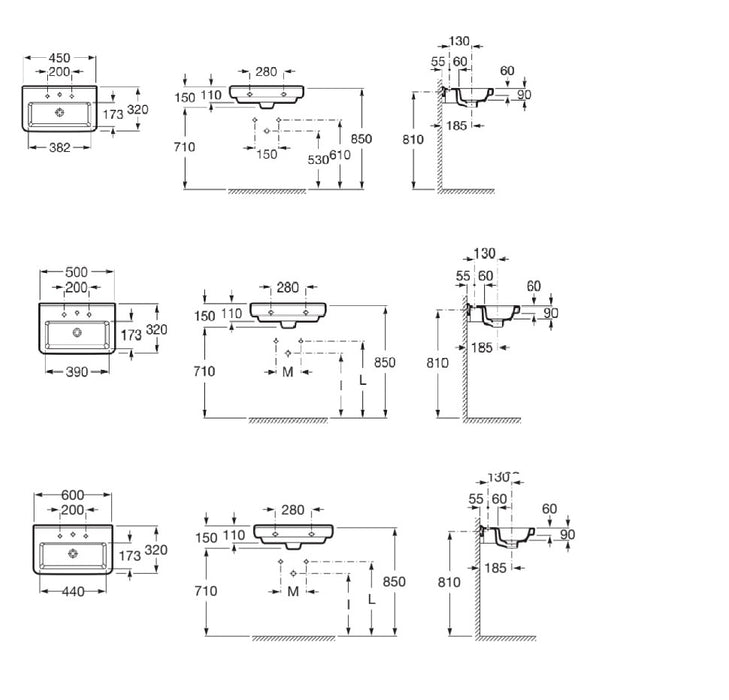 ROCA DAMA-N Lavabo Mural Fondo 32 Blanco